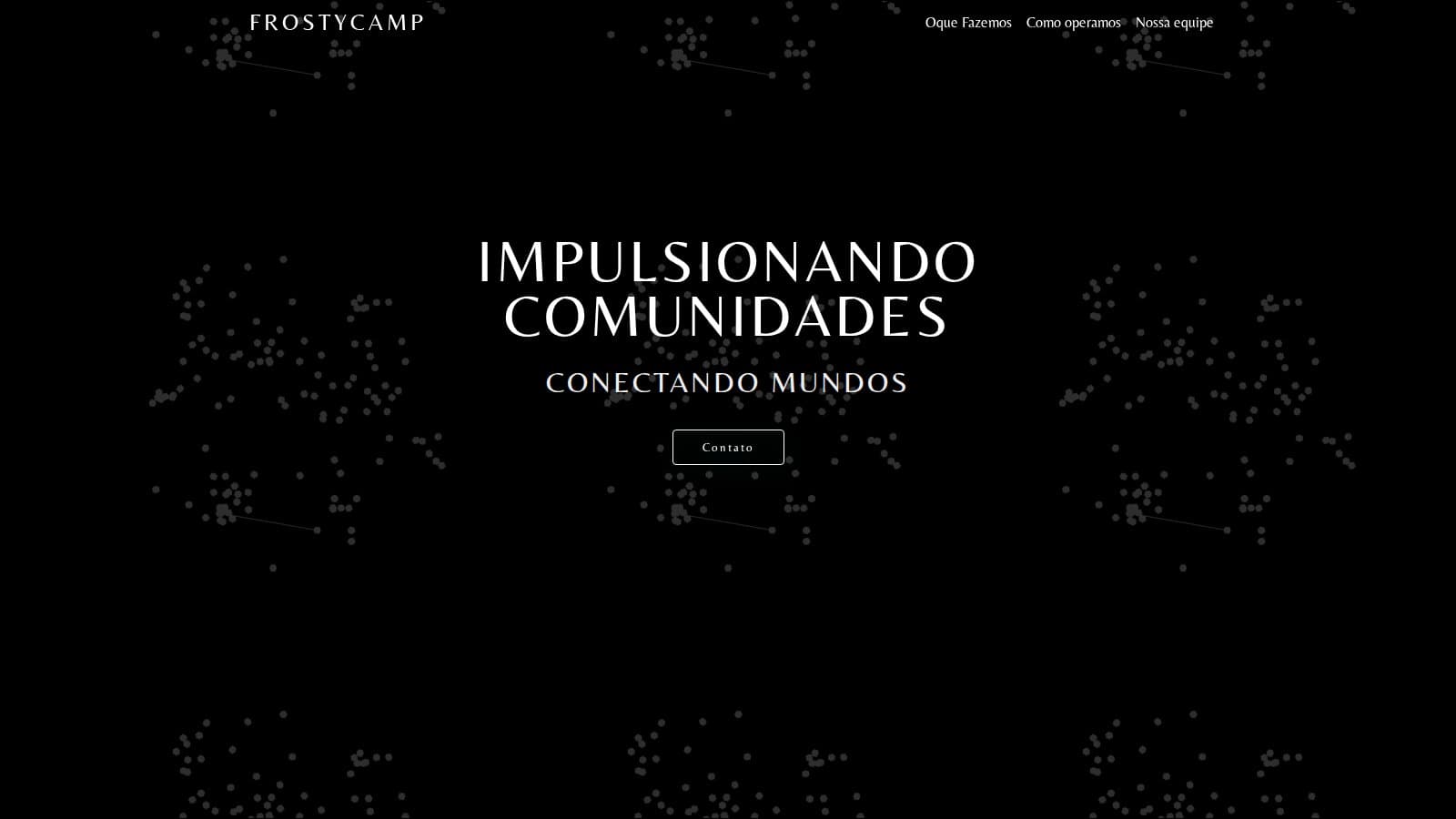 Página publicada da FrostyCamp, com o título Impulsionando comunidades, conectando mundos.